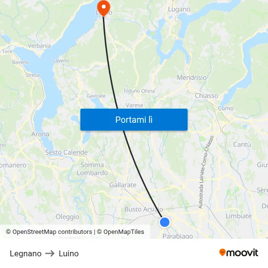 Legnano to Luino map