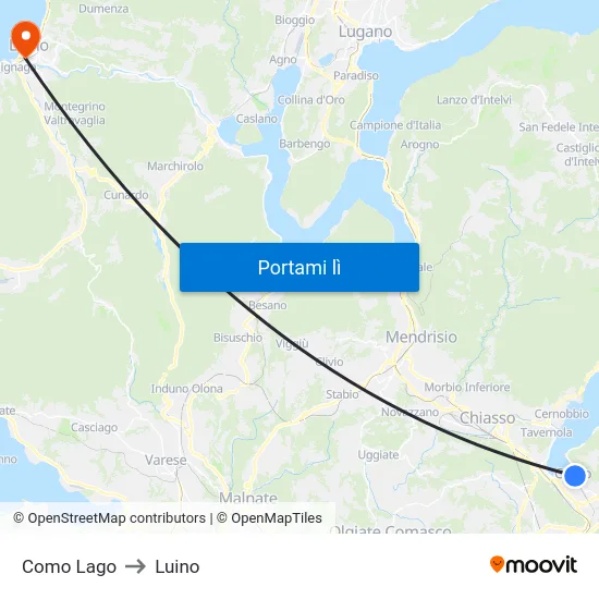 Como Lago to Luino map