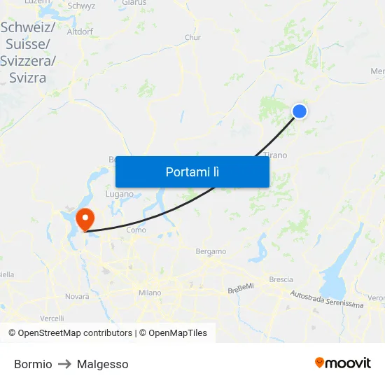 Bormio to Malgesso map