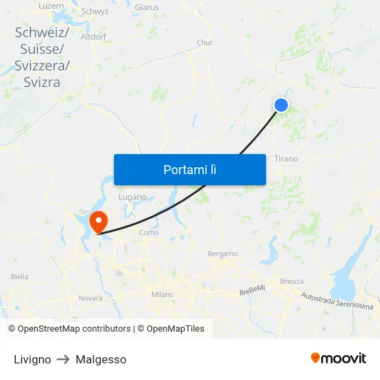 Livigno to Malgesso map