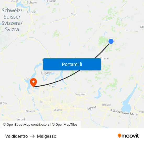 Valdidentro to Malgesso map