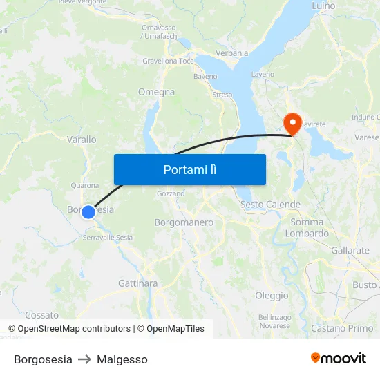 Borgosesia to Malgesso map