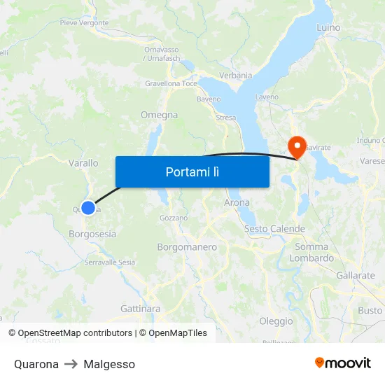 Quarona to Malgesso map