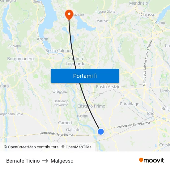 Bernate Ticino to Malgesso map