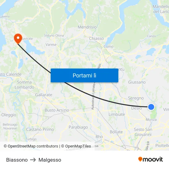 Biassono to Malgesso map
