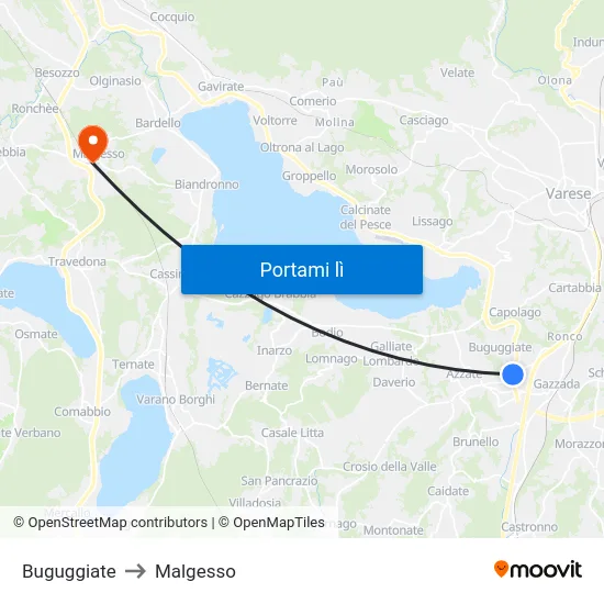 Buguggiate to Malgesso map