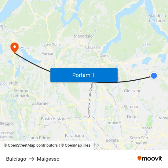 Bulciago to Malgesso map