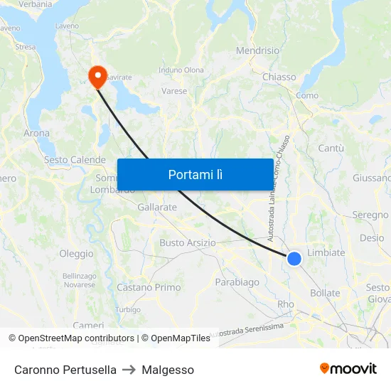 Caronno Pertusella to Malgesso map