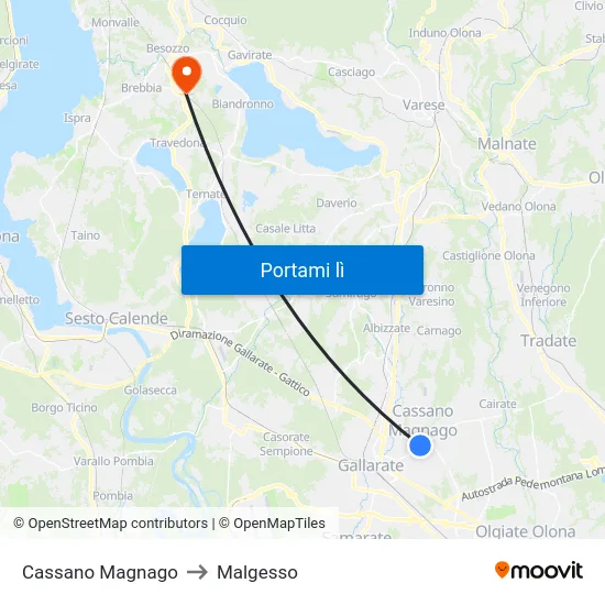 Cassano Magnago to Malgesso map