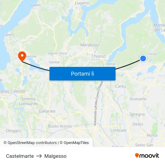 Castelmarte to Malgesso map