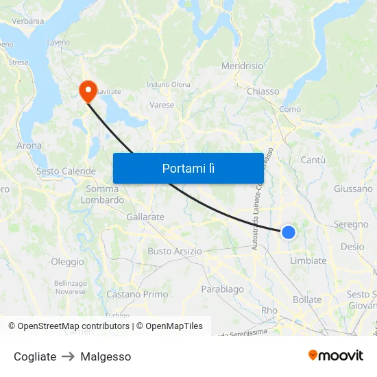 Cogliate to Malgesso map