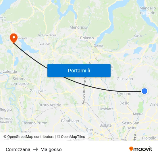 Correzzana to Malgesso map