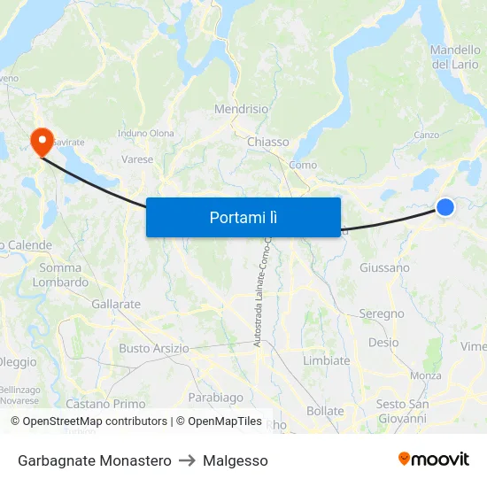 Garbagnate Monastero to Malgesso map