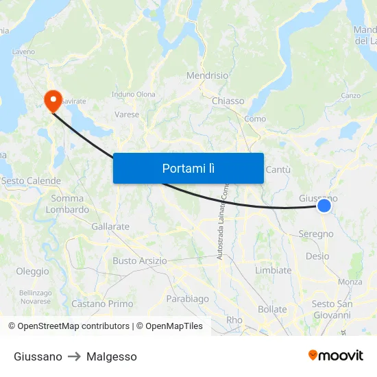 Giussano to Malgesso map