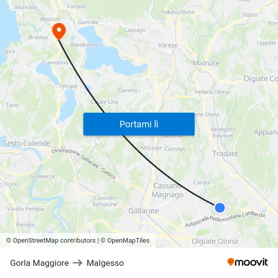 Gorla Maggiore to Malgesso map