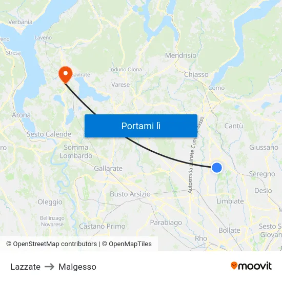 Lazzate to Malgesso map
