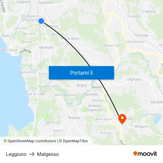 Leggiuno to Malgesso map