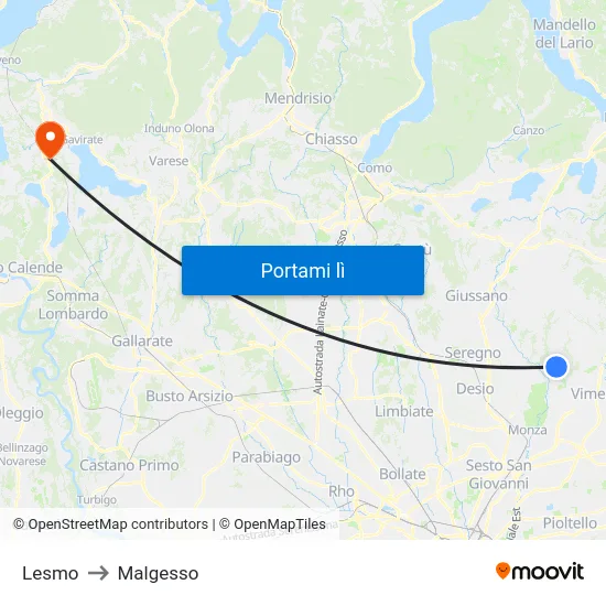 Lesmo to Malgesso map