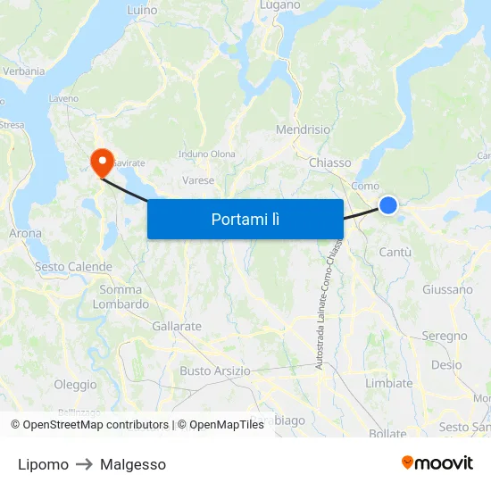 Lipomo to Malgesso map