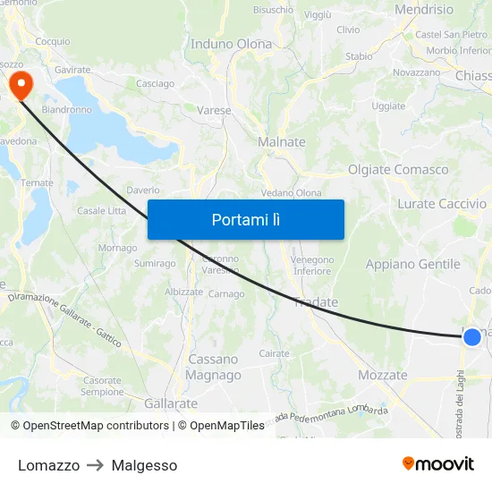 Lomazzo to Malgesso map