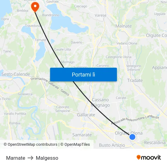Marnate to Malgesso map