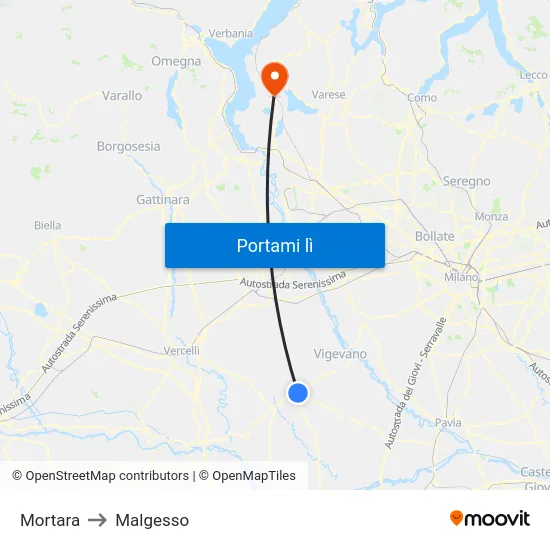 Mortara to Malgesso map