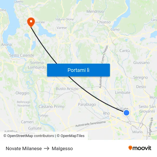 Novate Milanese to Malgesso map