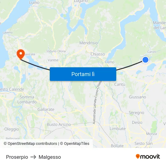 Proserpio to Malgesso map
