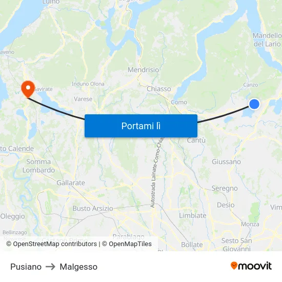 Pusiano to Malgesso map