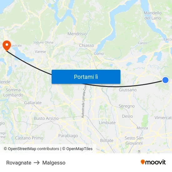 Rovagnate to Malgesso map