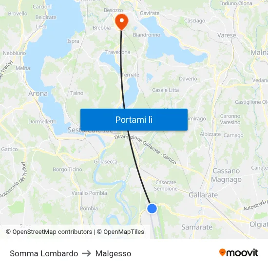 Somma Lombardo to Malgesso map