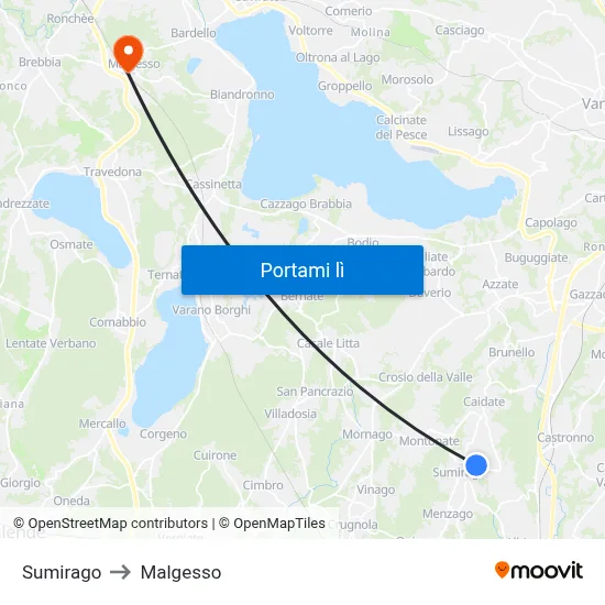 Sumirago to Malgesso map