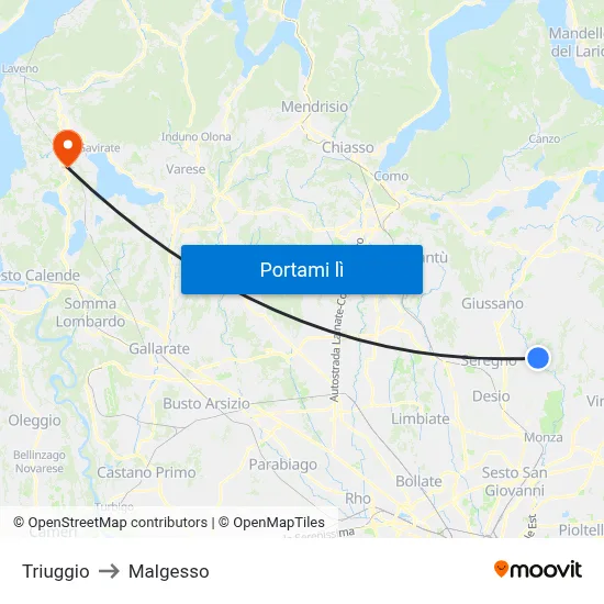 Triuggio to Malgesso map