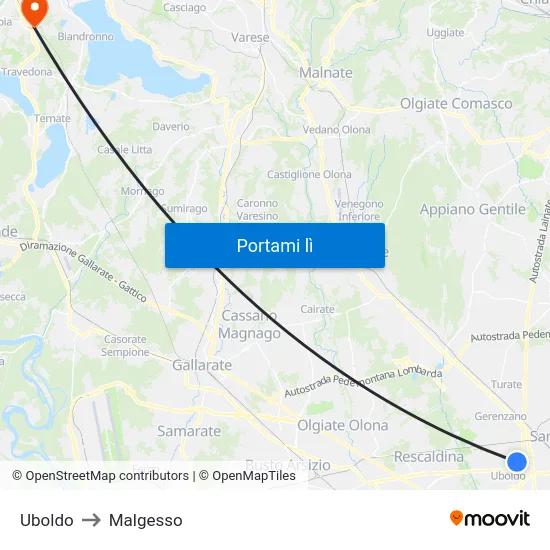 Uboldo to Malgesso map