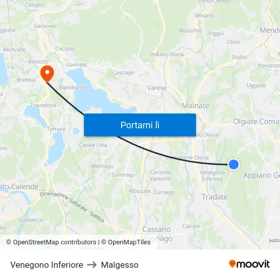 Venegono Inferiore to Malgesso map
