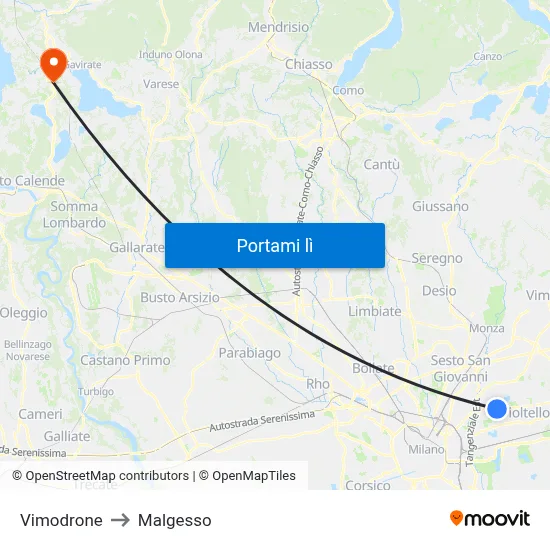 Vimodrone to Malgesso map