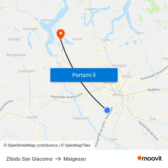 Zibido San Giacomo to Malgesso map