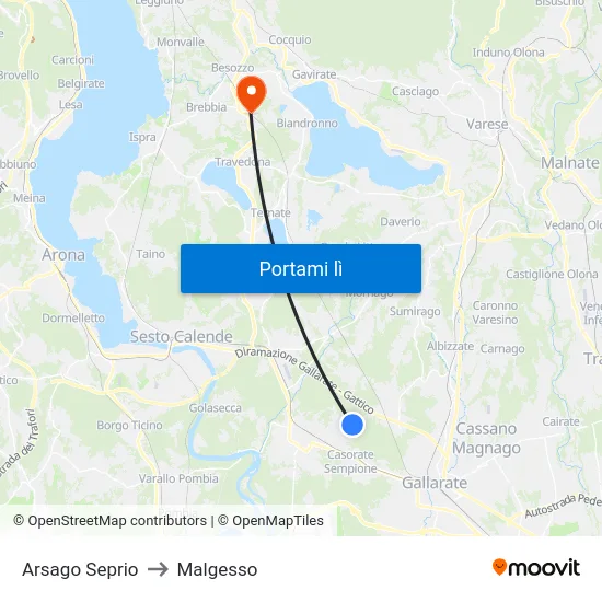 Arsago Seprio to Malgesso map