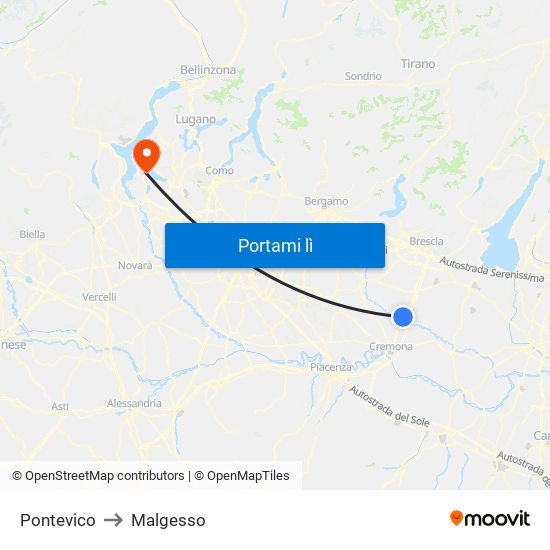 Pontevico to Malgesso map