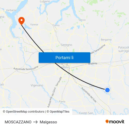 MOSCAZZANO to Malgesso map