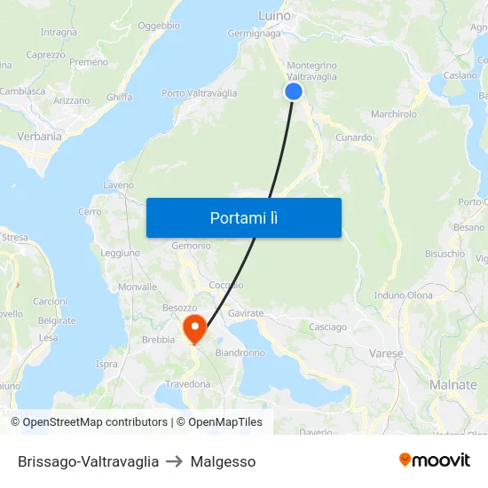 Brissago-Valtravaglia to Malgesso map