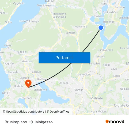 Brusimpiano to Malgesso map