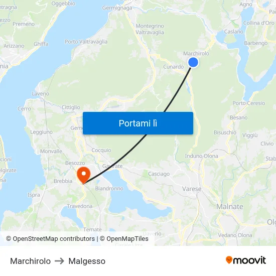 Marchirolo to Malgesso map