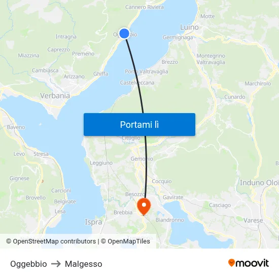 Oggebbio to Malgesso map