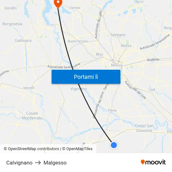 Calvignano to Malgesso map
