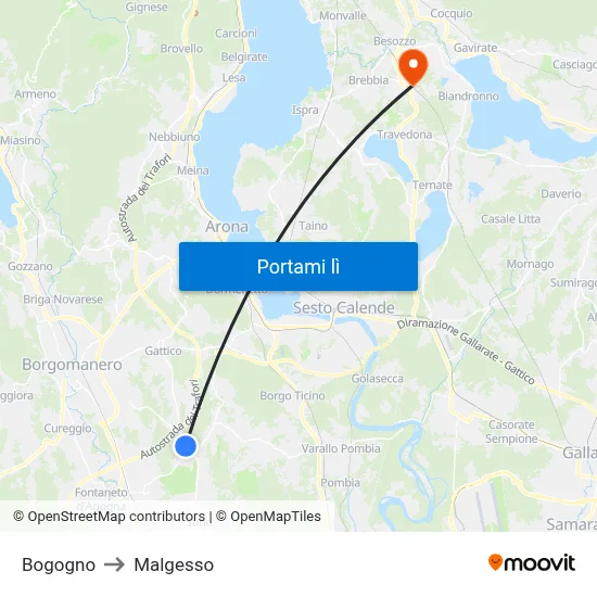 Bogogno to Malgesso map