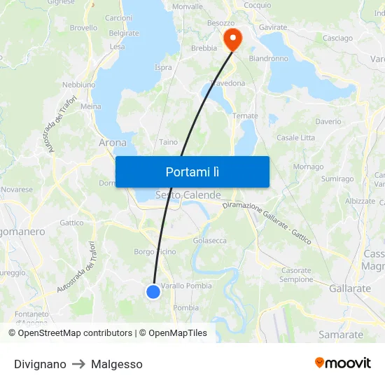 Divignano to Malgesso map