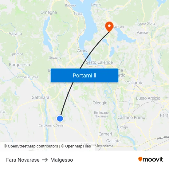 Fara Novarese to Malgesso map