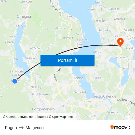 Pogno to Malgesso map