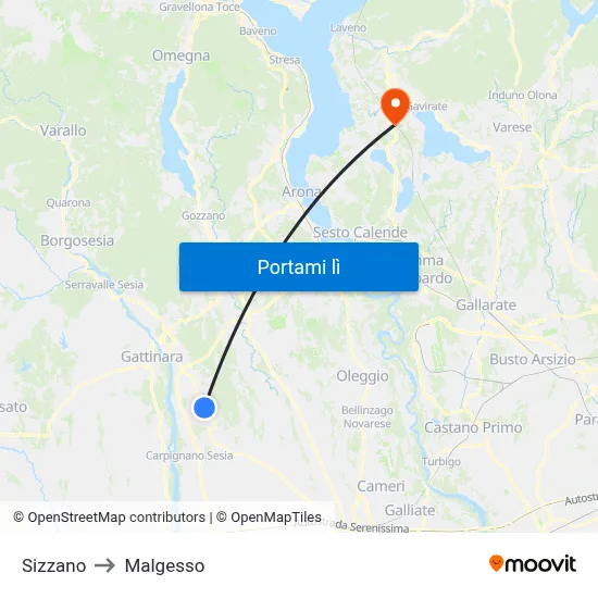 Sizzano to Malgesso map